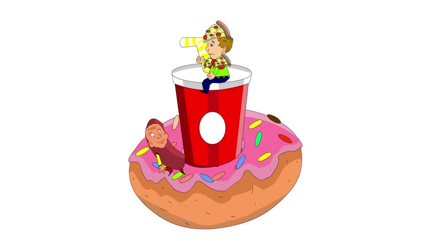 Carnival animation in cartoon style with people parading on a float and in food costumes on a white background, art, party.