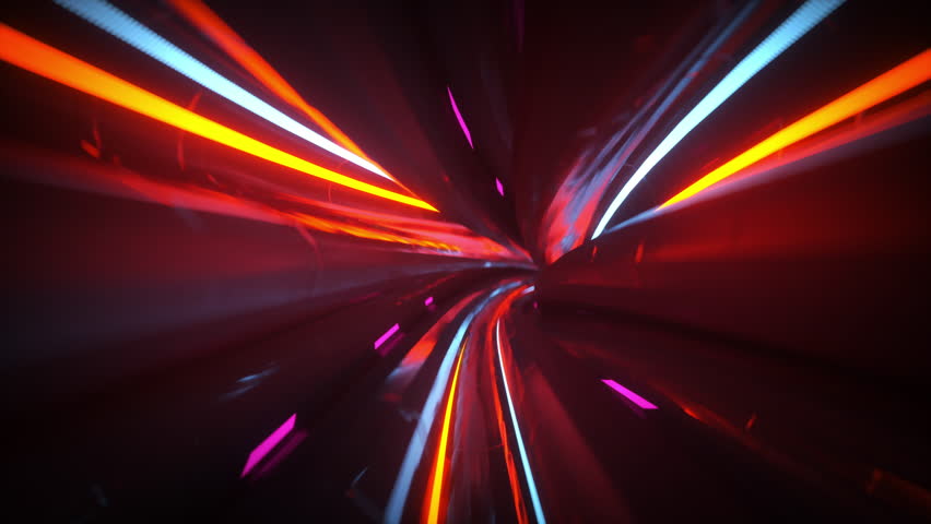 Futuristic Light Tunnel with Neon Energy Lines. 3D render seamless loop animation