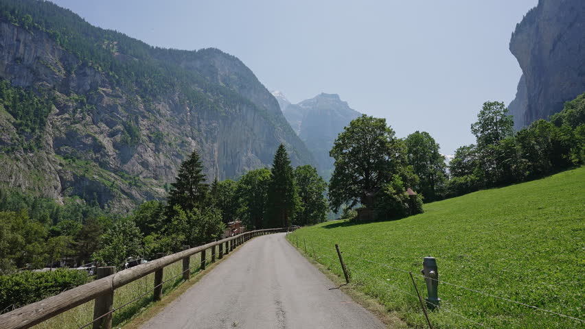 Scenic Road through Lauterbrunnen Valley, Switzerland
