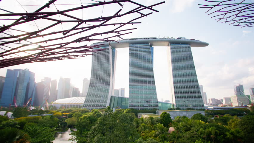 Scenic panorama from Gardens by the Bay featuring Marina Bay Sands skyline and beautiful urban landscape in the heart of Singapore Asia