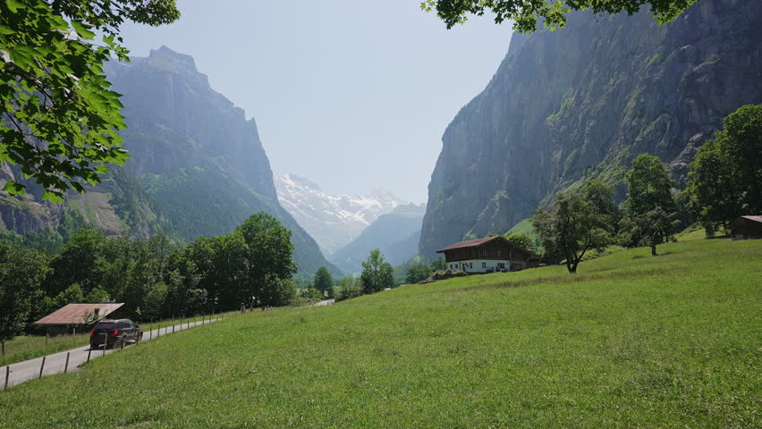Scenic Road and Alpine Valley View in Lauterbrunnen, Switzerland