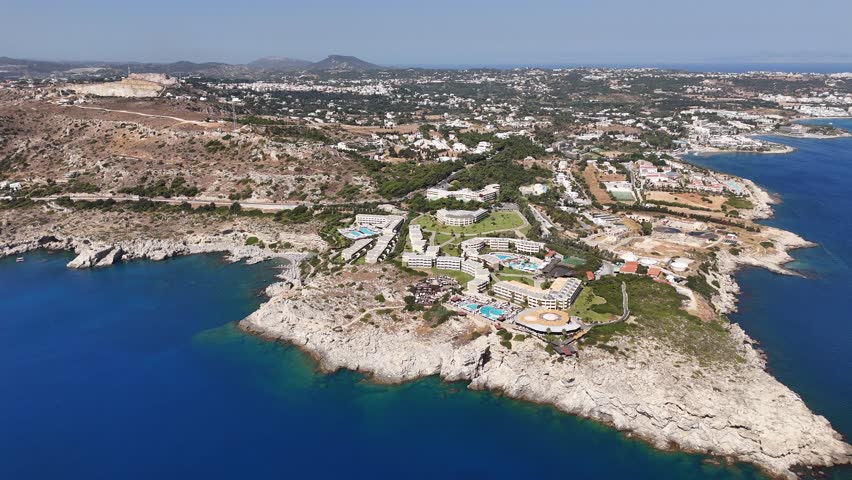 Rodos greece coastal resort aerial view on a sunny day