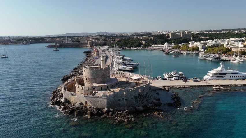 Saint nicholas fort and mandraki harbor rodos greece