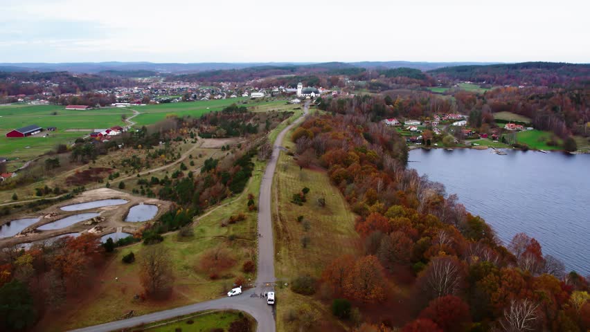 Aerial view of scenic hiking trails in Fjärås Bräcka nature reserve, Sweden