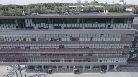 Drone Pulling Back Business Center Facade