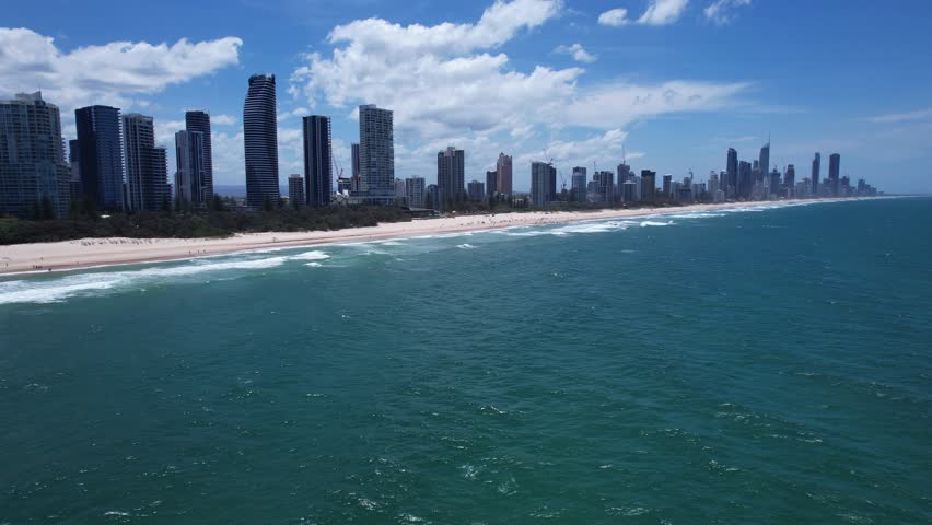 Surfers Paradise Skyline And Beach In Gold Coast, Queensland, Australia. - aerial shot