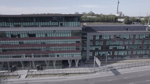 Side Tracking Drone Shot Office Complex