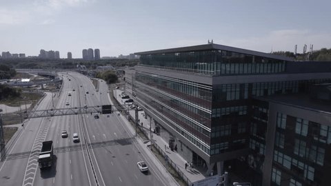 Downward Drone Flight near Office Building