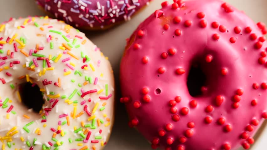 Colorful donuts on a plate ready to be enjoyed during a snack time gathering at home