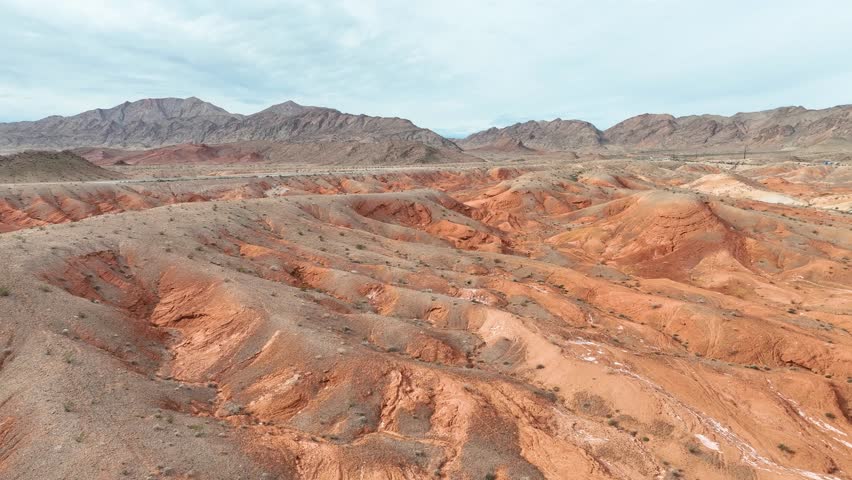 Aerial Desert Hills Lake Mead Nevada Flyover. 3D Illustration
