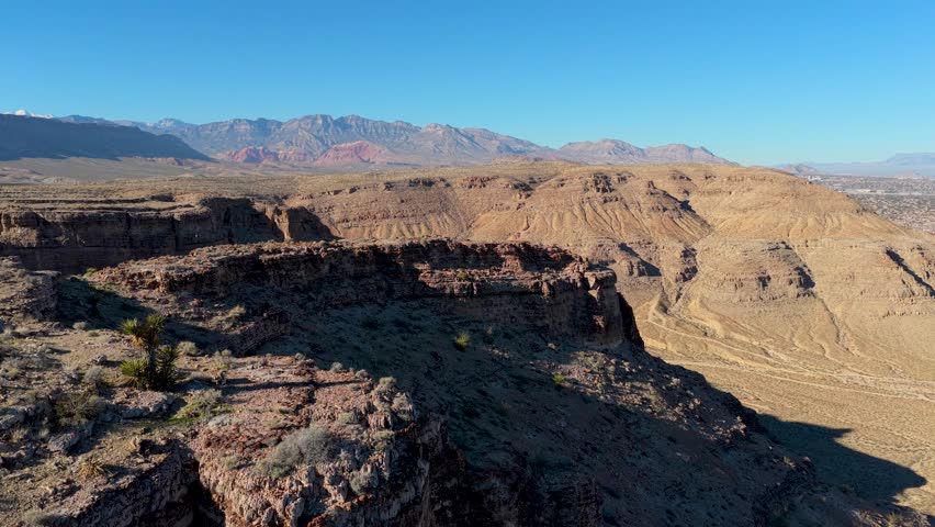 Aerial Desert Hills and Rocky Mesa Near Las Vegas Nevada Fly Through. 3D Illustration