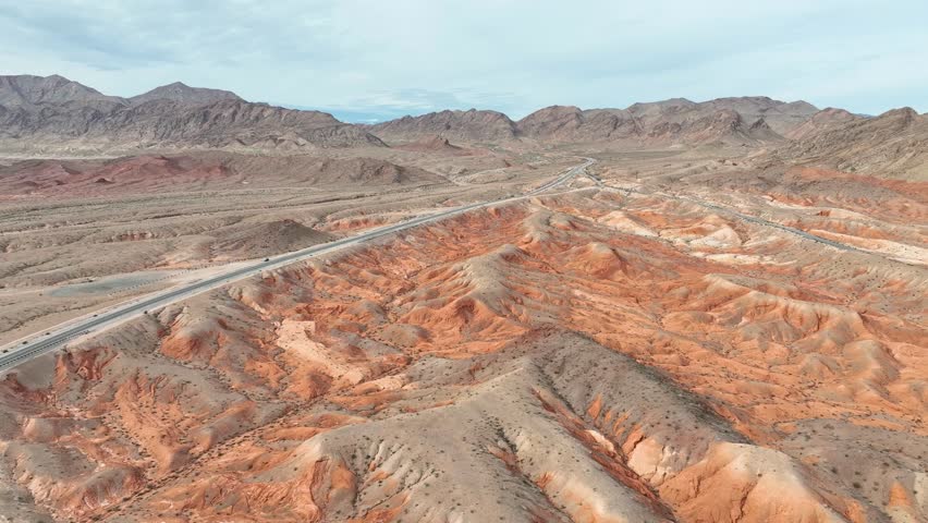 Aerial Desert Landscape Lake Mead Anniversary Narrows Nevada Fly Through. 3D Illustration