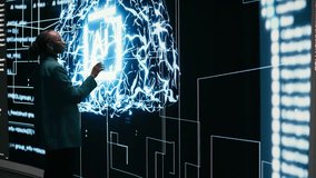 Technician implements digital guardrails on autonomous AI system using tablet to limit risk. African american woman applies artificial intelligence safety constraints with device - Powered by Shutterstock - Get 15% off with code: PIKWIZARD15
