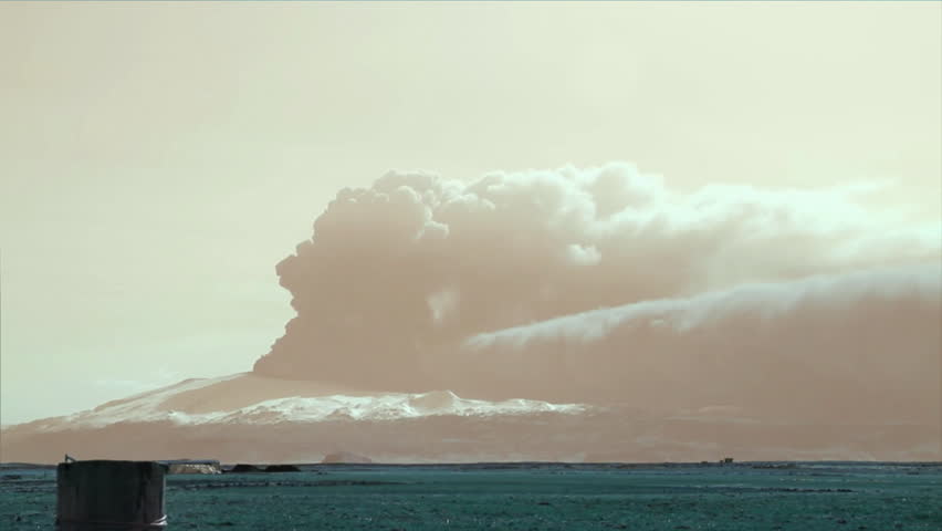 Massive ash plume rising from the Eyjafjallajokull volcano during its 2010 eruption in Iceland