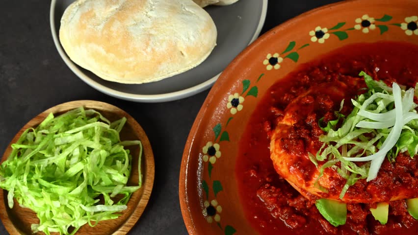 Chancla poblana or Mexican pambazo, traditional Mexican dinner for Mexican Night or Independence Day celebrations