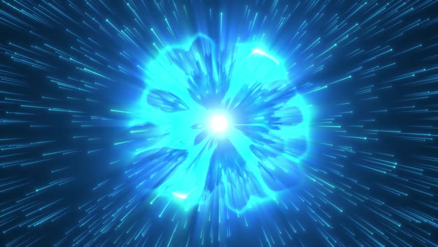 Digital flame shockwave, Blue trailing lines flame technology shockwave.4K explosion shockwave effect and diverging waves on transparent background. Glowing shockwave particles. Overlay template.