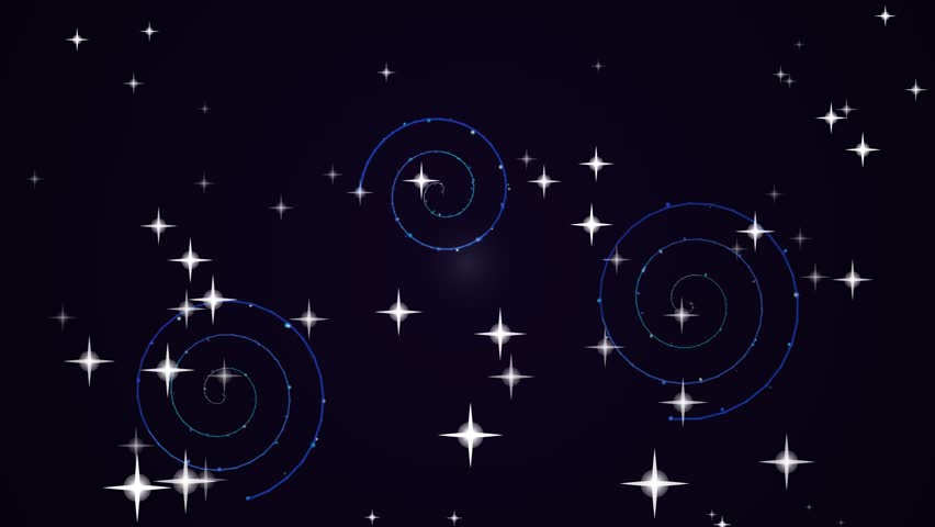 A mesmerizing cosmic scene with twinkling stars and elegant spiral galaxies against a dark, starry background.