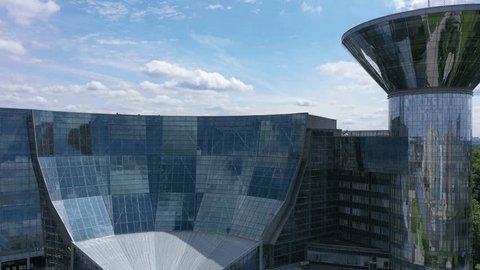 Aerial Pullback Modern Business Center
