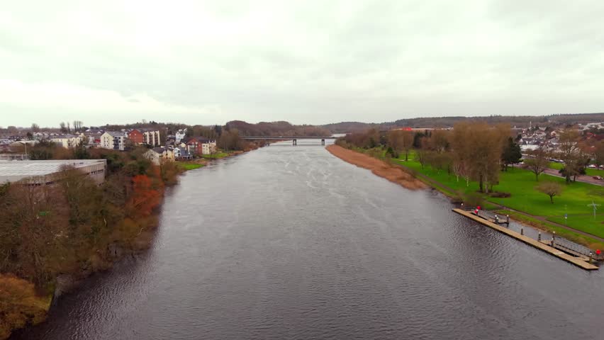 Travelling aerial video of Coleraine in Northern Ireland in the UK. Taking in the River Bann, the video is produced in 4K, 60FPS and with Rec709 color.