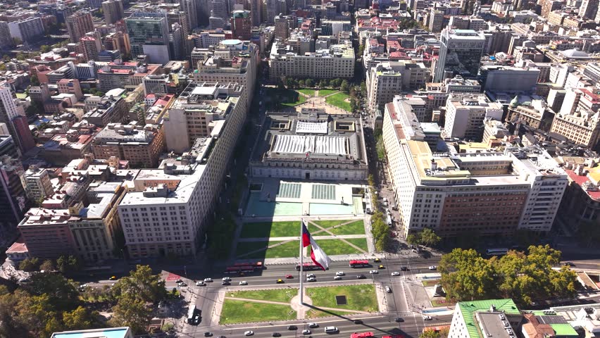 Aerial drone view showing Santiago scale for destination storytelling. Chile, 4K