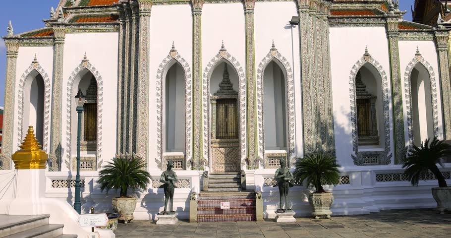 Magnificent facade of Phra Viharn Yod temple inside the Grand Palace complex in Bangkok, Thailand.