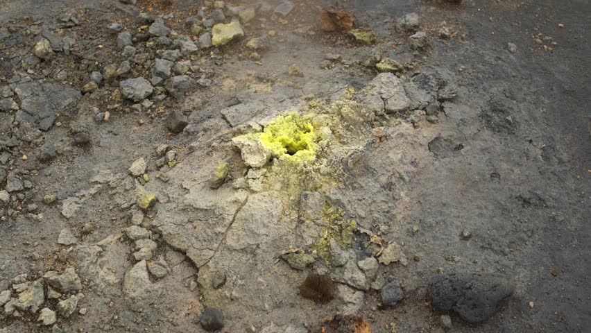 Sulphur Geothermal Steam Vents, Fumaroles In Iceland. Close-up Shot