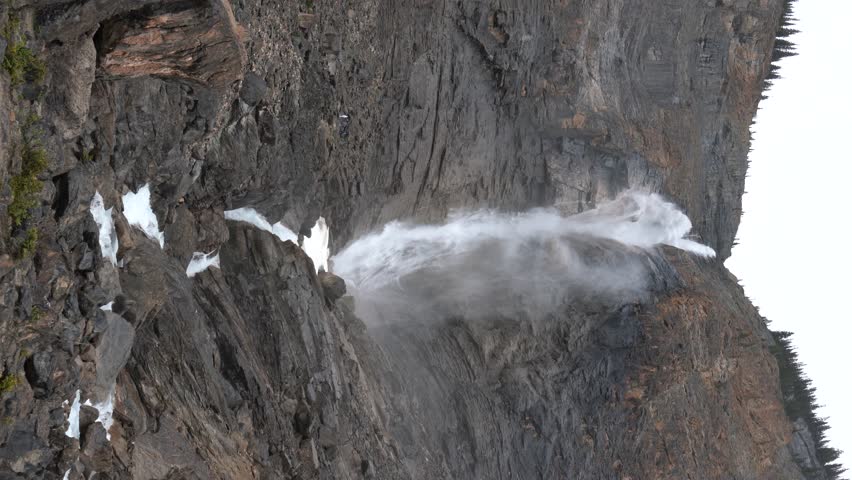 Spectacular vertical footage of a 1,224 feet Waterfall (Takakkaw Falls) in Yoho National Park, British Columbia, Canada. The highest waterfall in all of Canada.