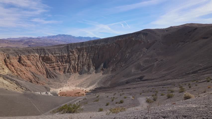 Gimbal wide panning shot of Ubehebe Crater in Death Valley National Park, California. 4K
