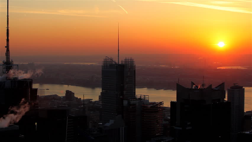 Sunset over Hudson River with Skyline of Manhattan, New York City / HD1080 /