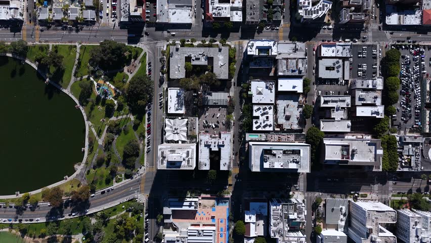 Aerial view of MacArthur Park Lake, United States.