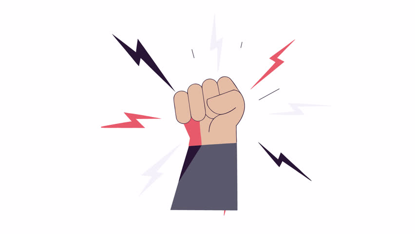 Powerful fist punch. Fist animation, alpha channel. Cartoon