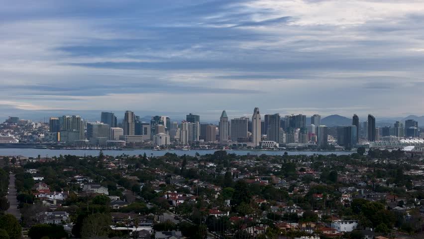 Aerial view of San Diego skyline, United States.