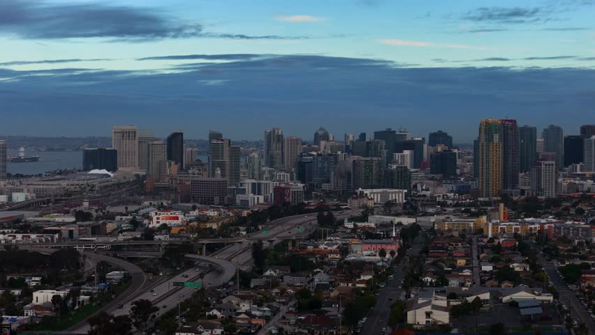 Aerial view of San Diego skyline, United States.