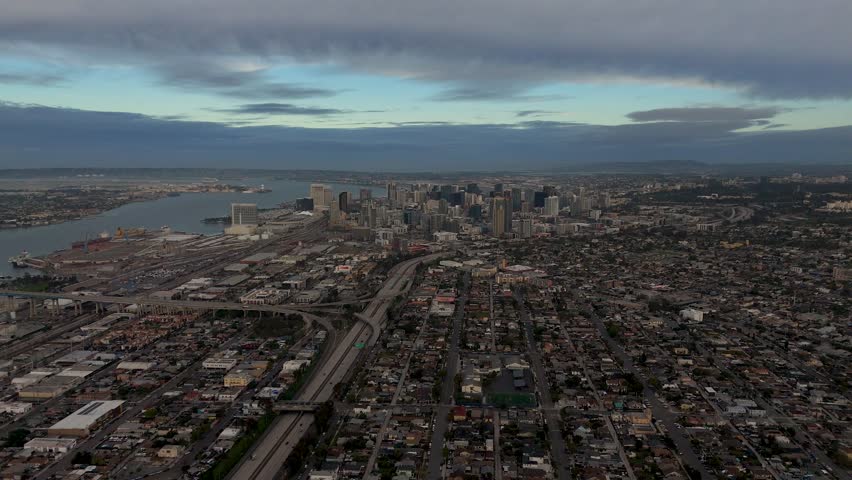 Aerial view of San Diego skyline, United States.