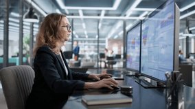 Corporate Woman Analyzing Data On Multiple Computer Screens In Office - Powered by Shutterstock - Get 15% off with code: PIKWIZARD15