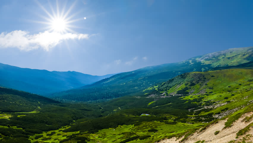 green carpathians mountain valley time lapse scene