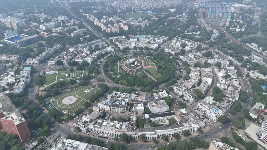 Aerial view of Connaught place in New Delhi, India