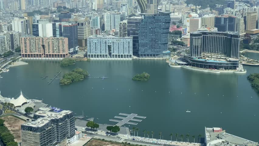 View of Macau Peninsula and Grand Lisboa from Macau Tower Observation Deck.