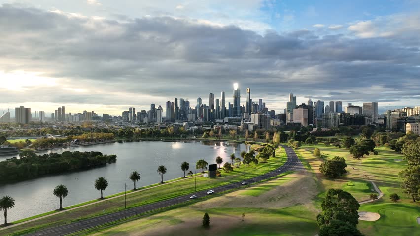 Melbourne City Skyline 4K Drone from Albert Park
