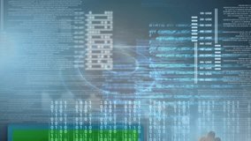 Animation of data processing over green background with green shape. global data processing, technology and digital interface concept digitally generated video. - Powered by Shutterstock - Get 15% off with code: PIKWIZARD15