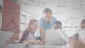 Animation of mathematical equations over schoolchildren using laptop. Global business digital interface and technology concept digitally generated video. - Powered by Shutterstock - Get 15% off with code: PIKWIZARD15