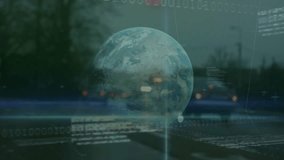 Animation of financial data processing with dice and globe over cityscape. Global finances, computing and digital interface concept digitally generated video. - Powered by Shutterstock - Get 15% off with code: PIKWIZARD15