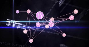 Binary code streaming opening UI, network fading pulsing nodes on line graph showing connections. Technology, connectivity, data visualization, digital network, cyber security, information flow, - Powered by Shutterstock - Get 15% off with code: PIKWIZARD15