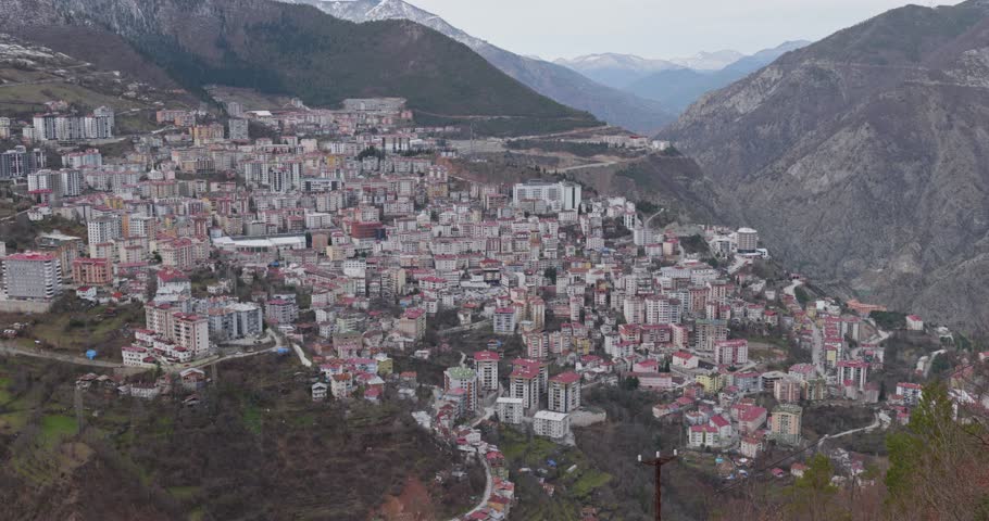General View of Artvin City Center on Steep Mountain Slope