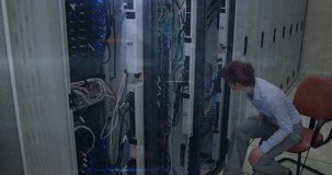 Animation of caucasian woman over server room. Global data processing computing and digital interface concept digitally generated video. - Powered by Shutterstock - Get 15% off with code: PIKWIZARD15
