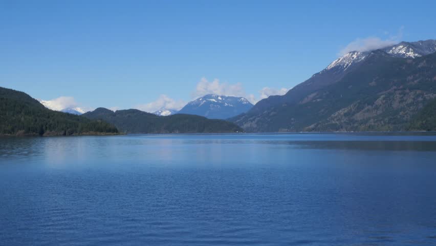 Harrison Lake near Harrison Hot Springs during a winter season in the Fraser Valley of British Columbia, Canada
