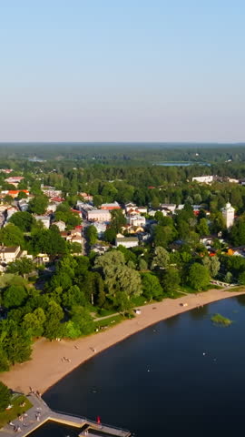 Vertical drone shot around the old town of Tammisaari city, summer in Finland