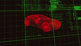 Animation of data processing over grid network and multiple changing numbers against 3d car model. Automobile design and business technology concept - Powered by Shutterstock - Get 15% off with code: PIKWIZARD15