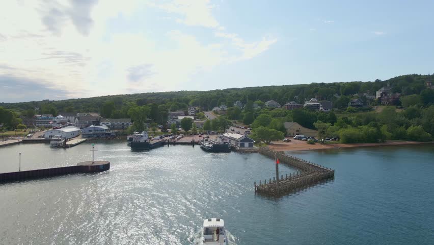 Aerial view of a small town by the lake, Bayfield wisconsin