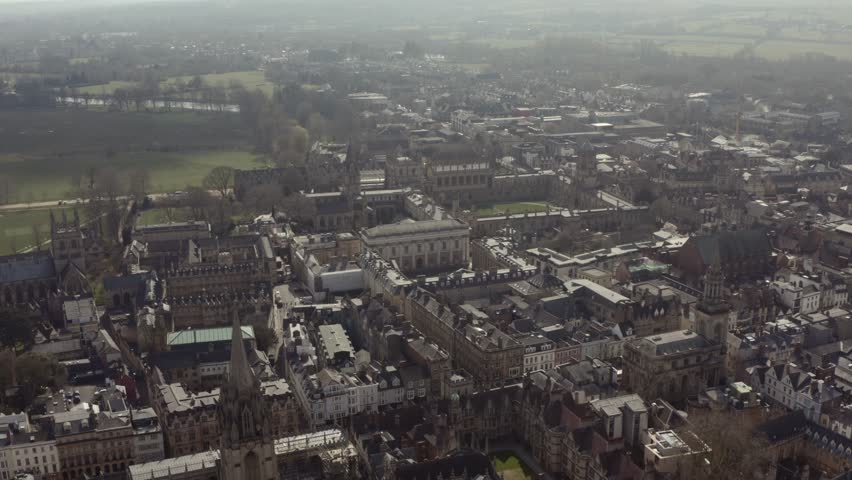 Slow reveal shot of Bodleian Library Radcliffe camera Oxford University building